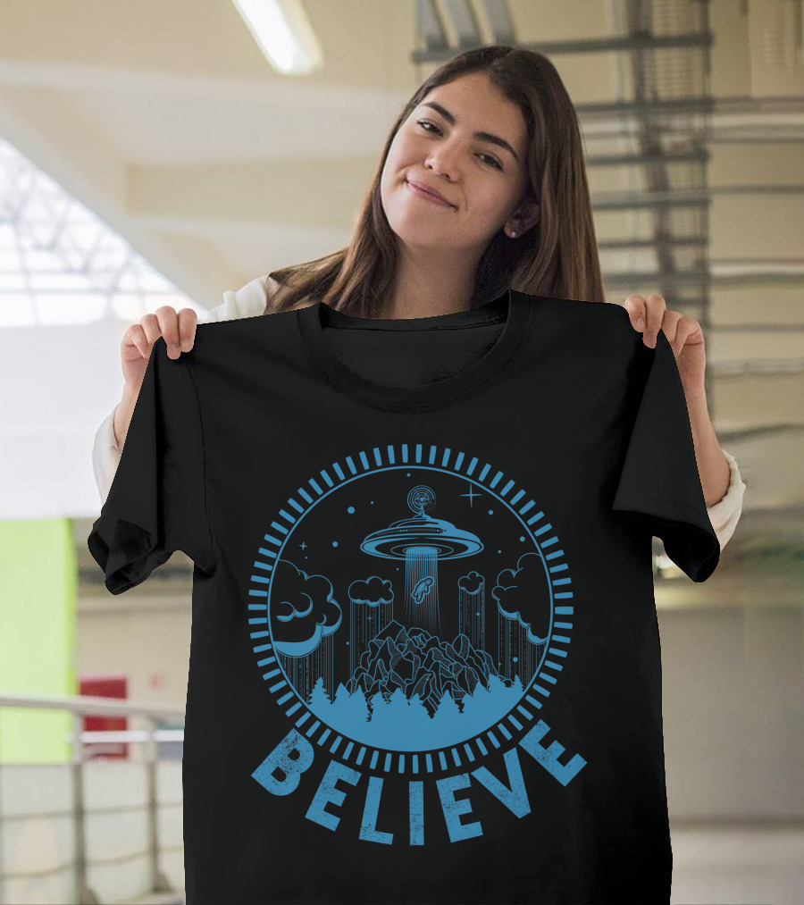 Believe Alien Abduction Forest Scene T-Shirt