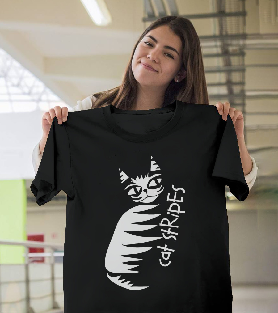 Cat Stripes Stripy Feline Design with Eyes and Whiskers T-Shirt