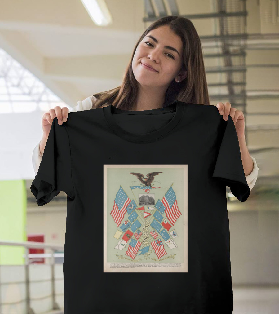 Historic American Flags 1901 Featuring USS Constitution and Bald Eagle T-Shirt