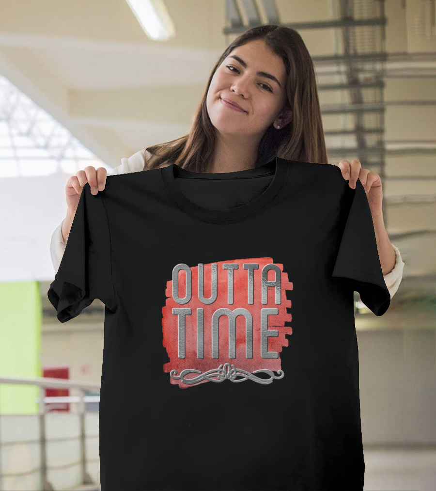 OUTTA TIME Red Background with Silver Text and Ornamental T-Shirt
