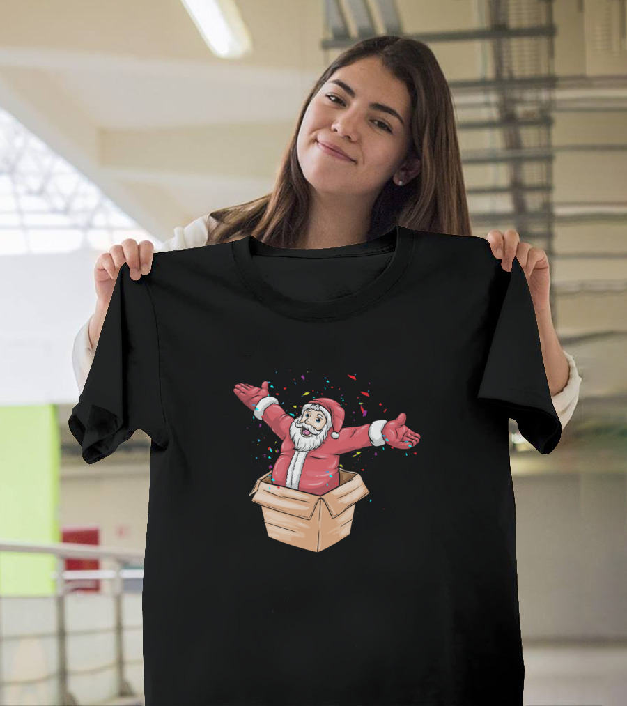 Santa Claus Popping Out of Festive Box T-Shirt