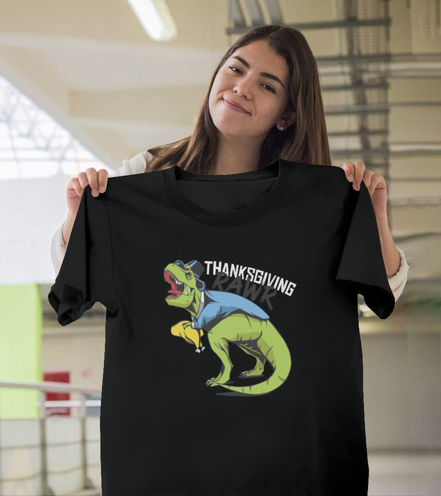 Thanksgiving Dino Rawr T-Rex with Turkey T-Shirt