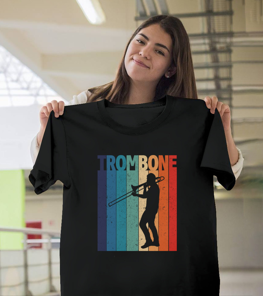Trombone Retro Silhouette Musician Stripes T-Shirt