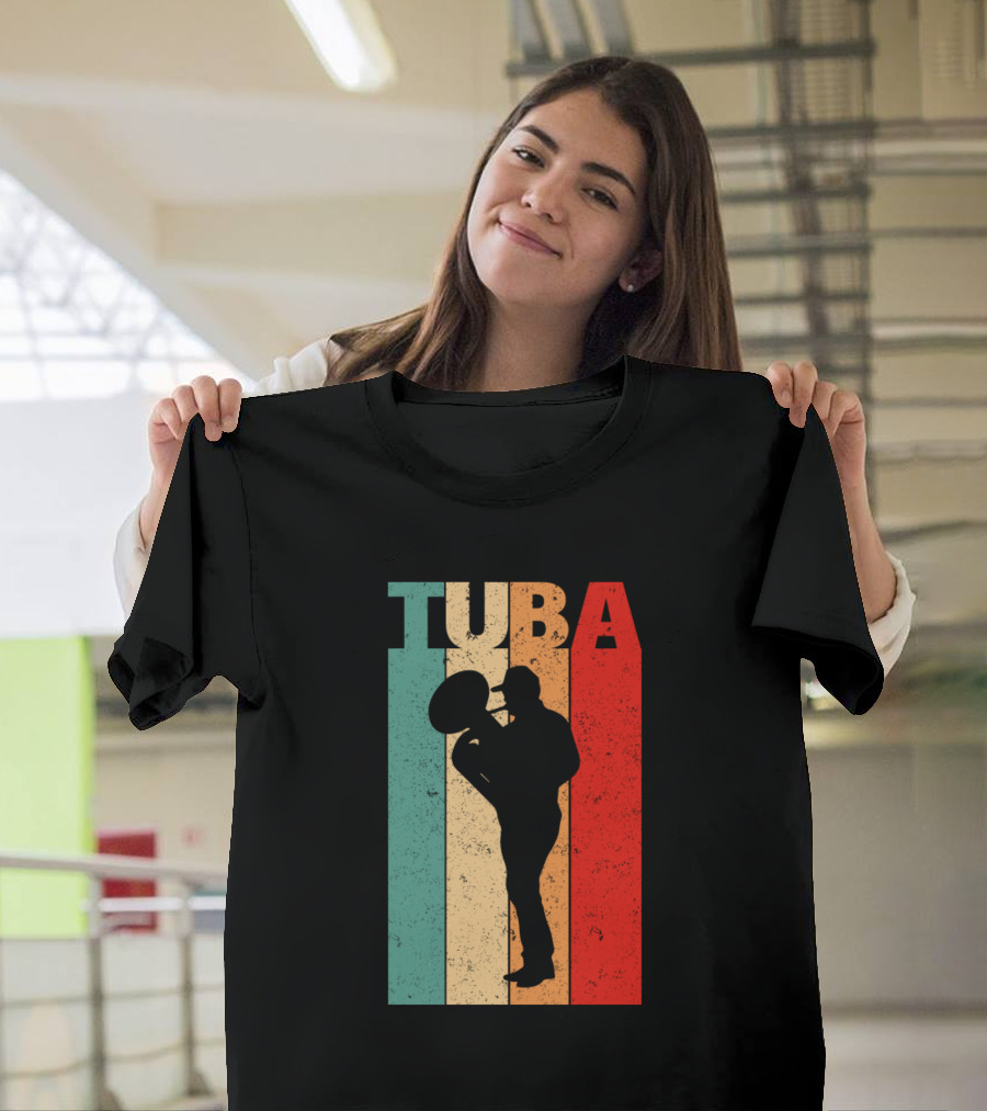 Tuba Player Silhouette Vintage Stripes T-Shirt