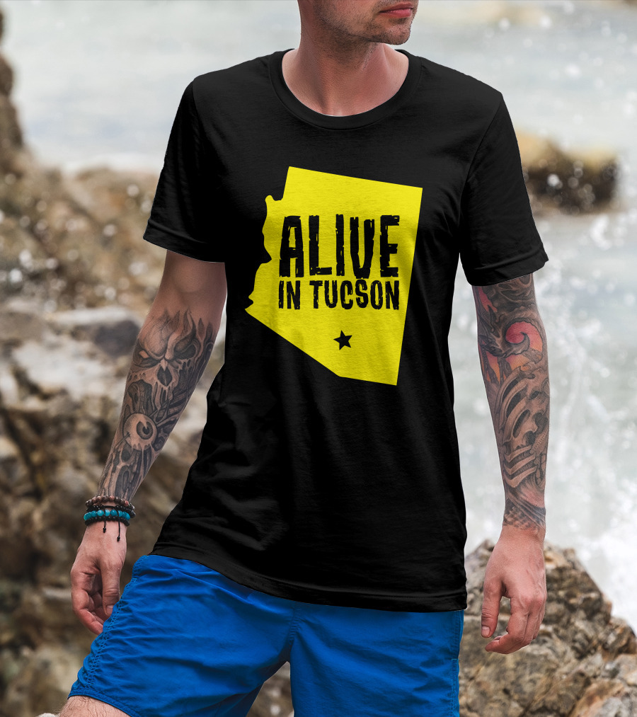 Alive In Tucson Arizona Map Outline With Star T-Shirt