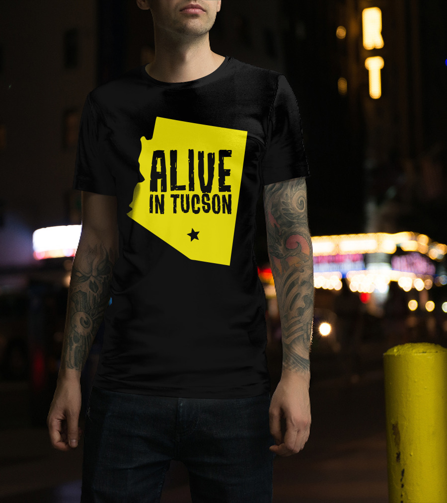 Alive In Tucson Arizona Map Outline With Star T-Shirt