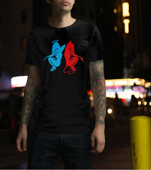 Angel And Demon Girl Contrast Halo And Horns Duo T-Shirt