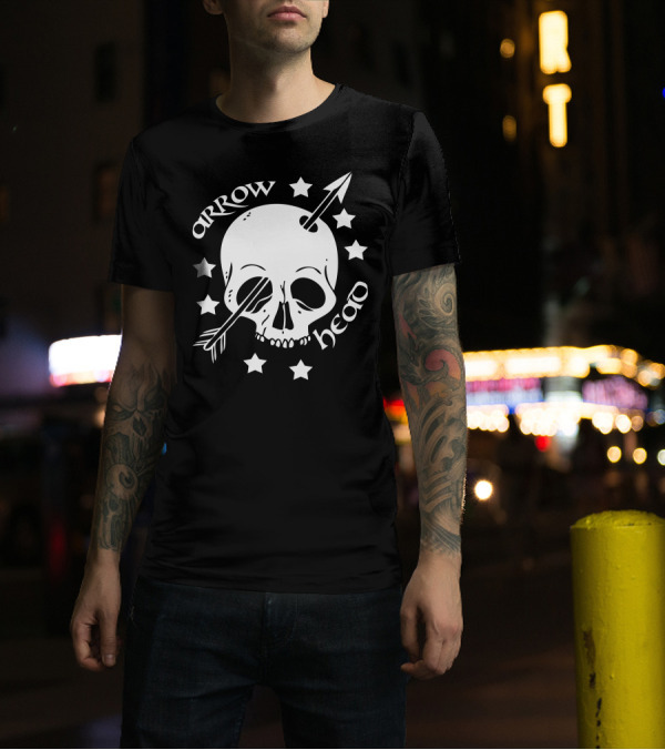 Arrow Head Skull Surrounded By Stars T-Shirt