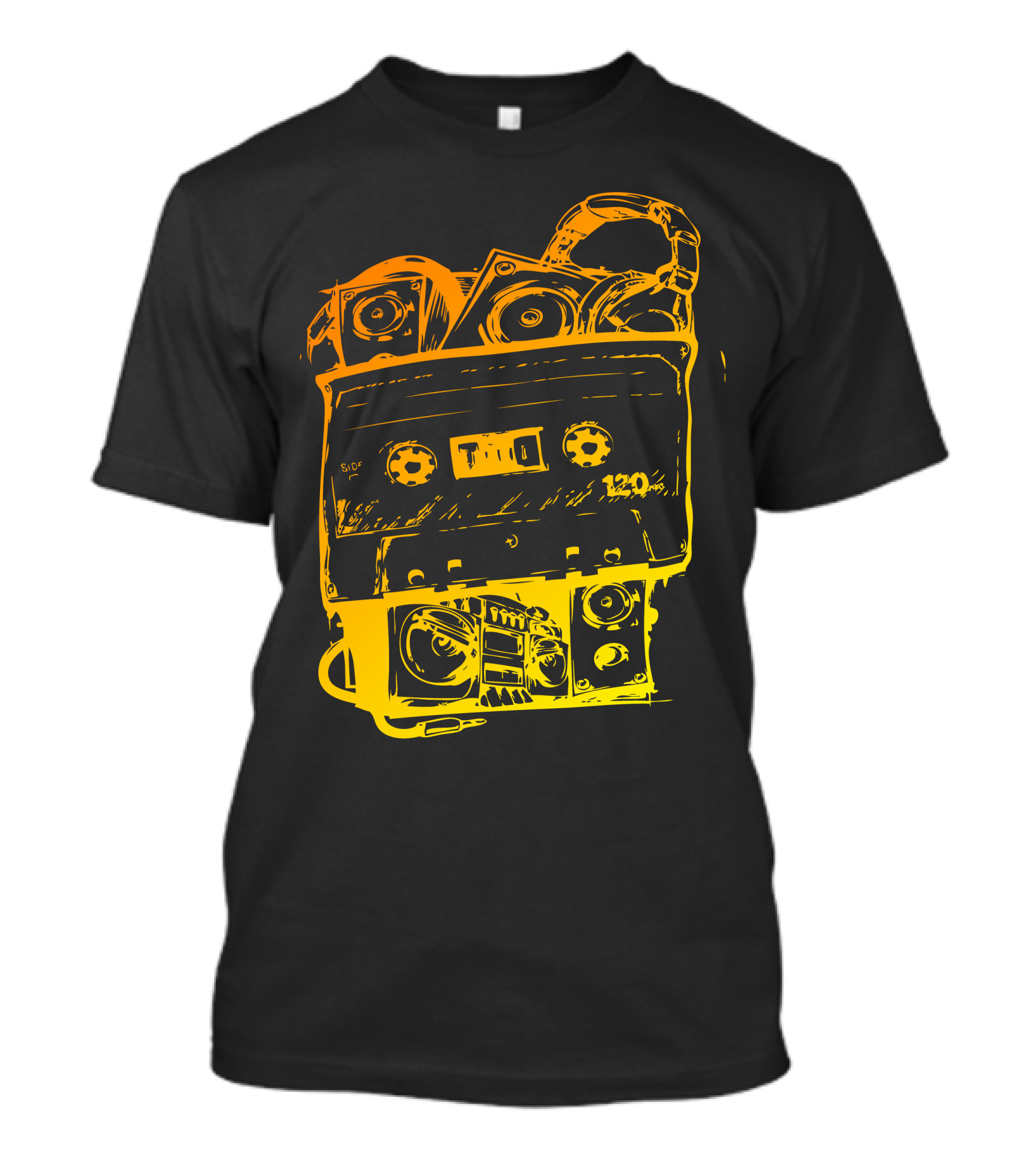 Audio Cassette 120 Yellow Gradient Boombox Headphones T-Shirt