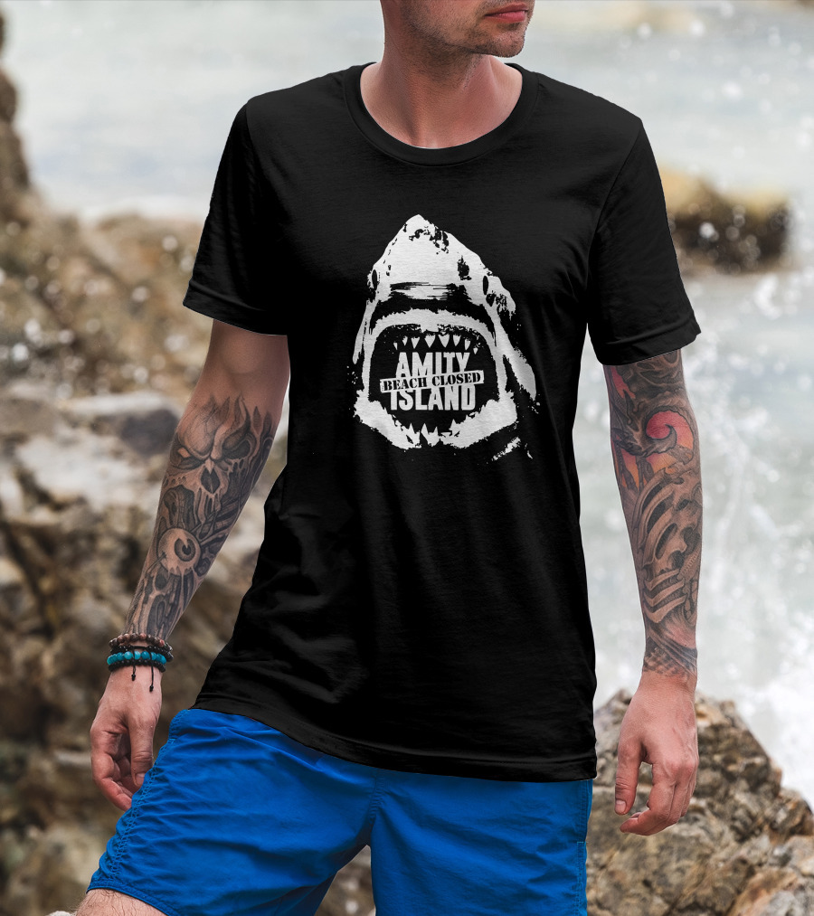 Amity Island Beach Closed Shark Warning Jaws T-Shirt