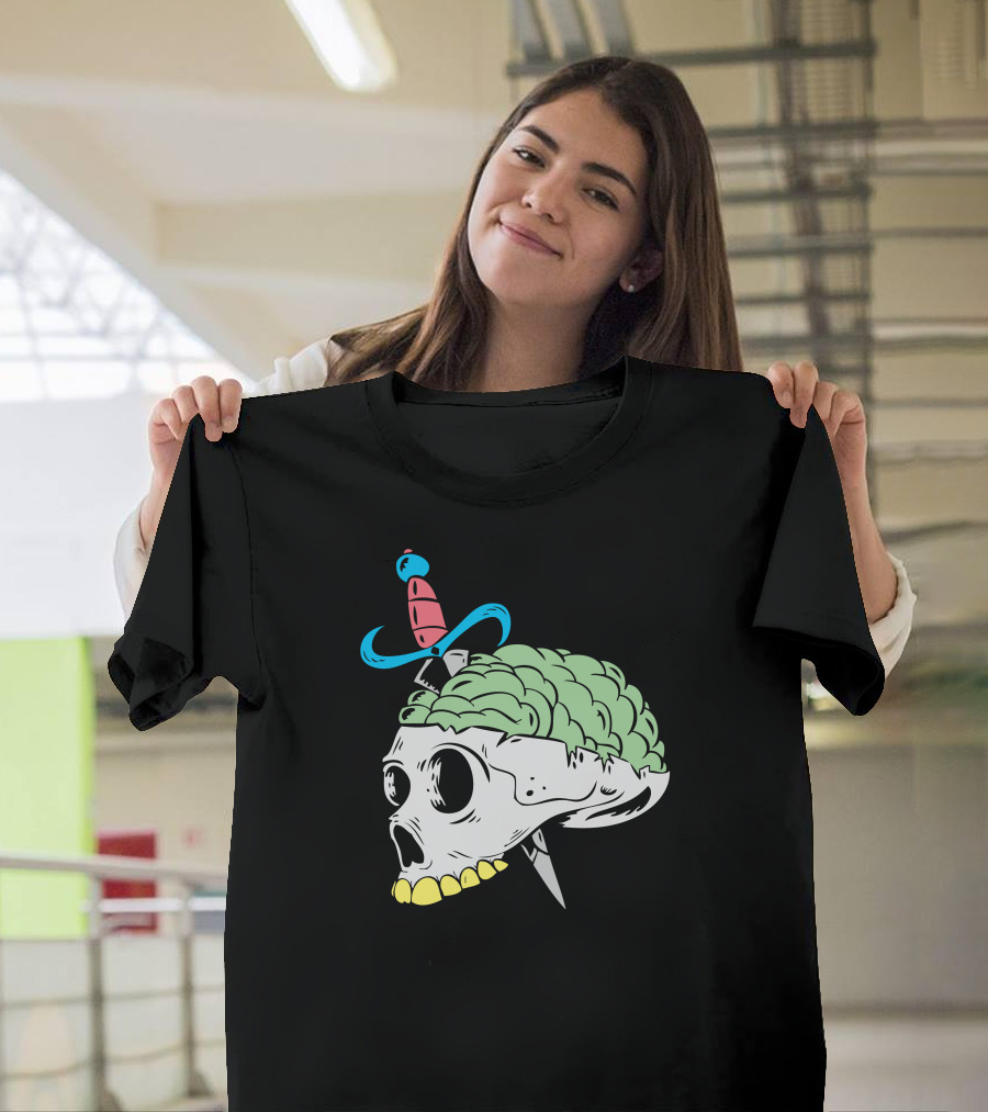 Brain Surgery Skull with Sword and Brain T-Shirt