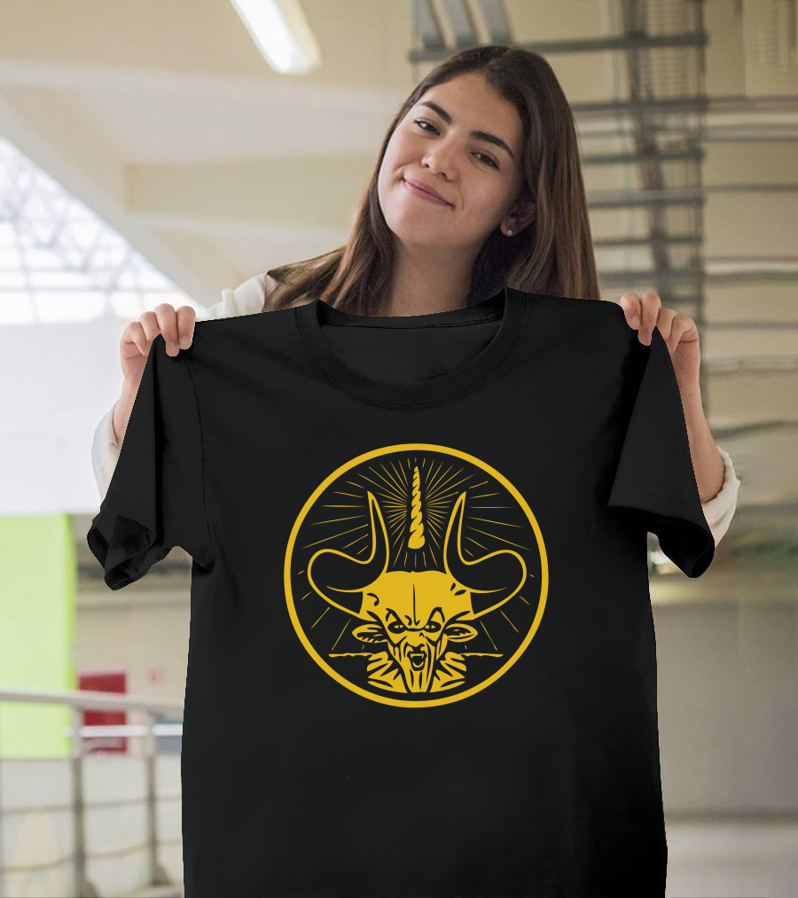 Darknessmeister Yellow Horned Mythical Creature Emblem T-Shirt