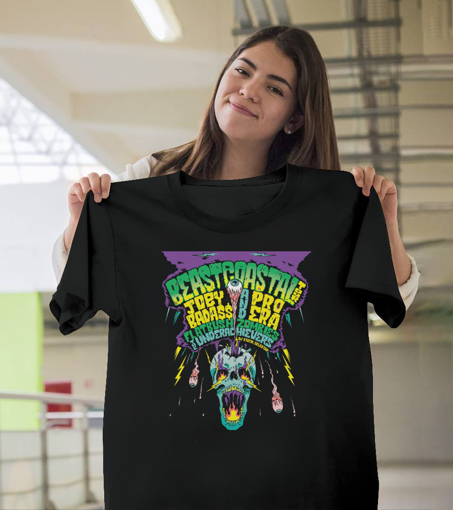 Beastcoastal Tour Flatbush Zombies Pro Era Joey Bada$$ Underachievers Skull T-Shirt