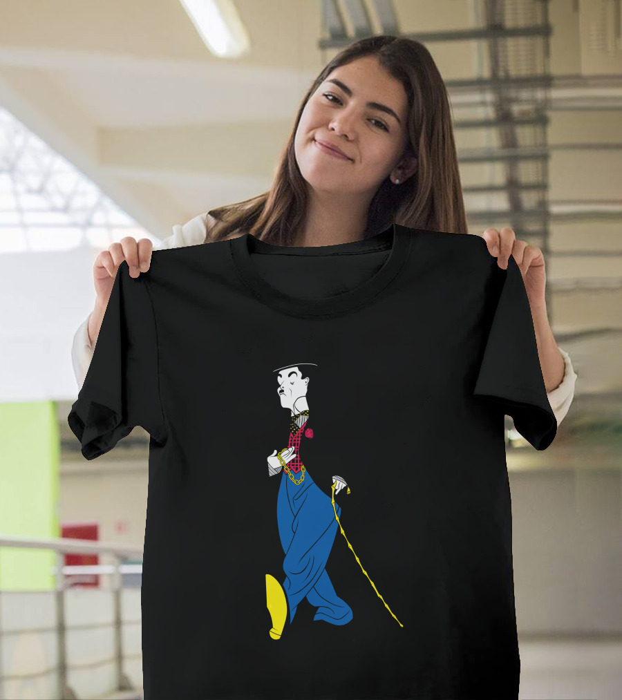 Charlie Chaplin Inspired Iconic Character with Cane and Bowler Hat T-Shirt