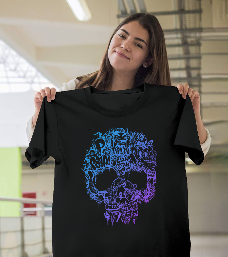 Hype Doodle Skull Pop Art Neon Graffiti Mashup T-Shirt