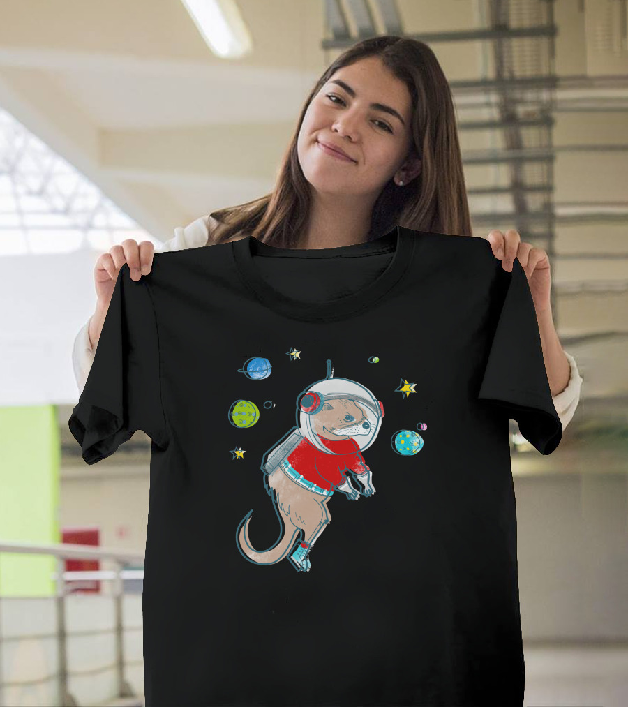 In Otter Space Only Otters Can Hear You Scream Astronaut Otter Floating Among Planets T-Shirt