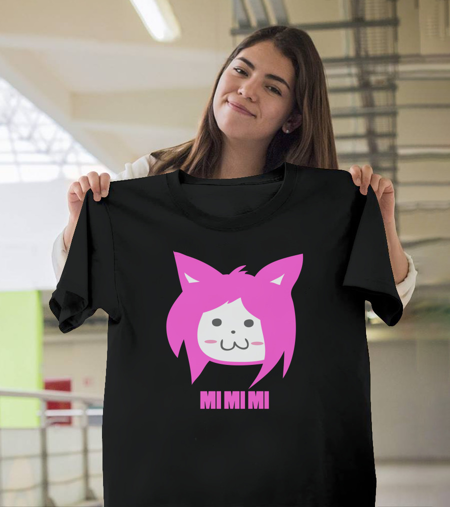 MI MI MI Pink Cat Ears Anime Character Face T-Shirt