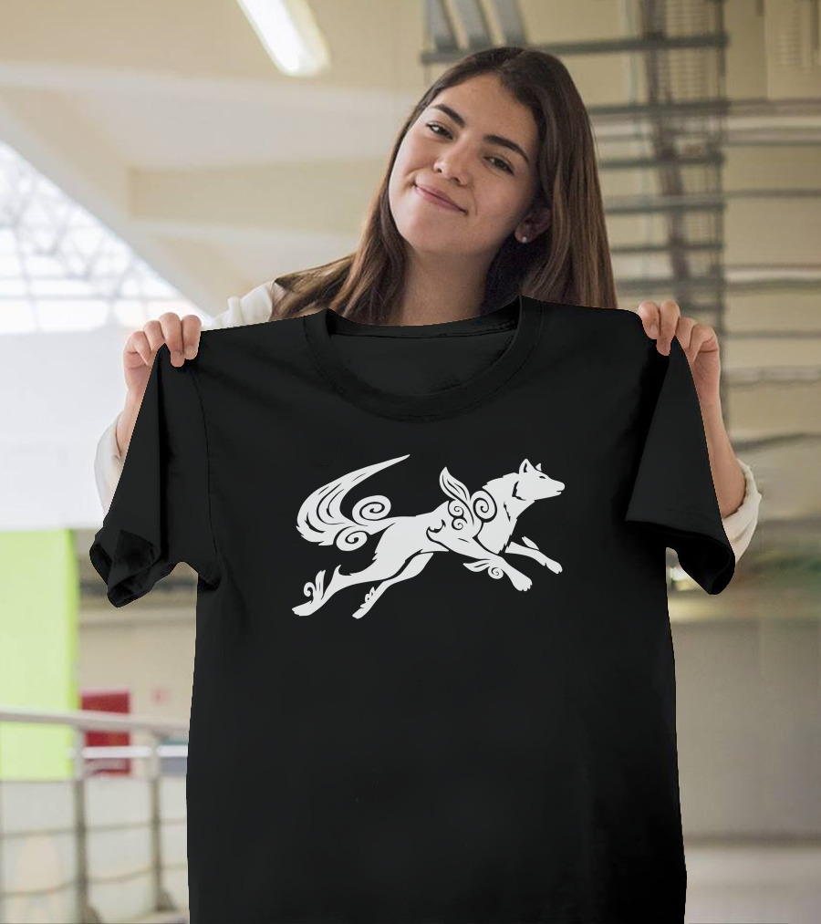 Okami Wolf Celestial Brush Art Gaming T-Shirt