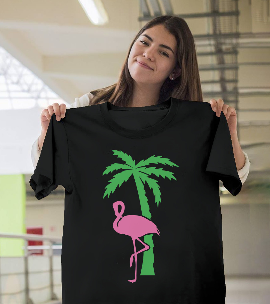 Pink Flamingo with Palm Tree T-Shirt