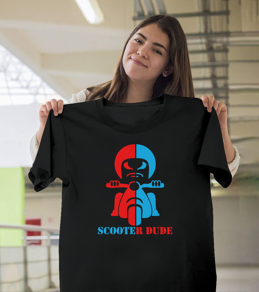 SCOOTER DUDE Red Blue Split Helmet Rider T-Shirt