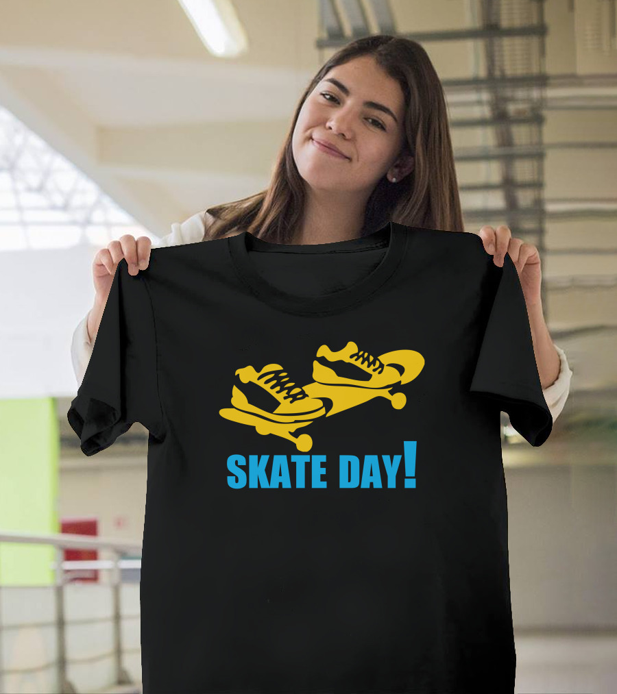 SKATE DAY Yellow Sneakers on Skateboard T-Shirt