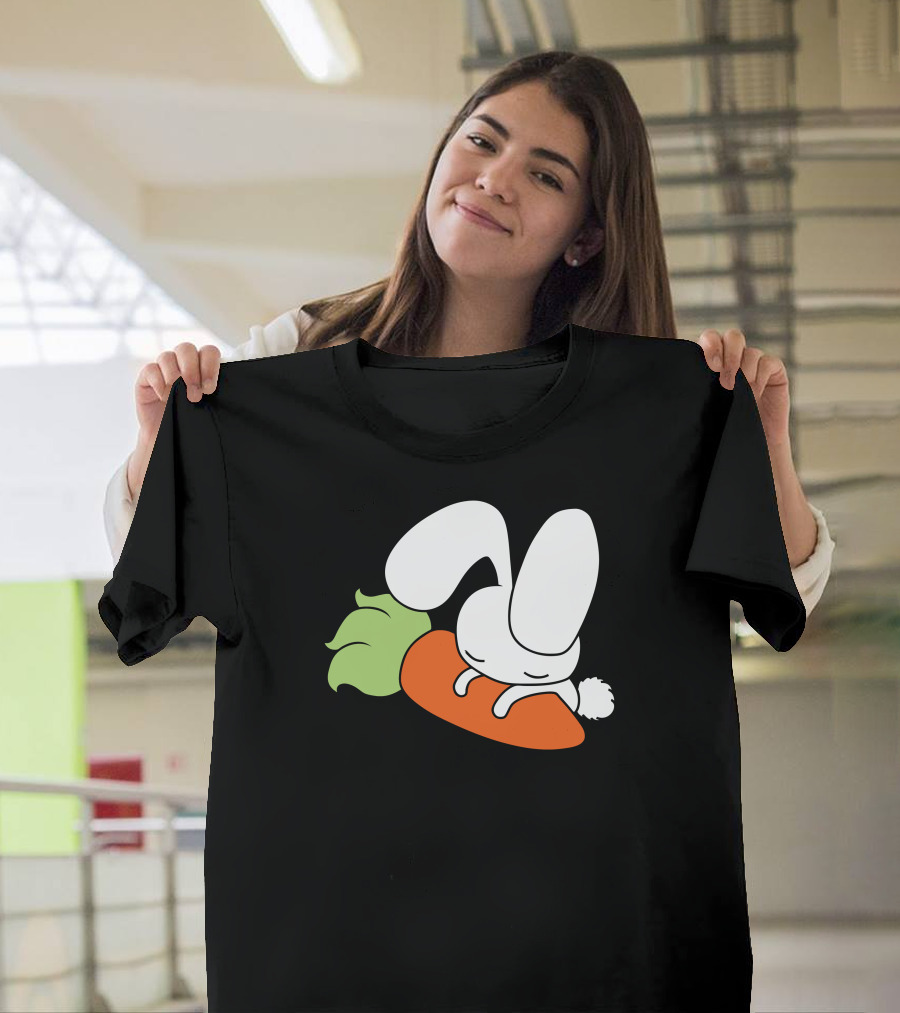 Sleepy Bunny Hugging Giant Carrot T-Shirt