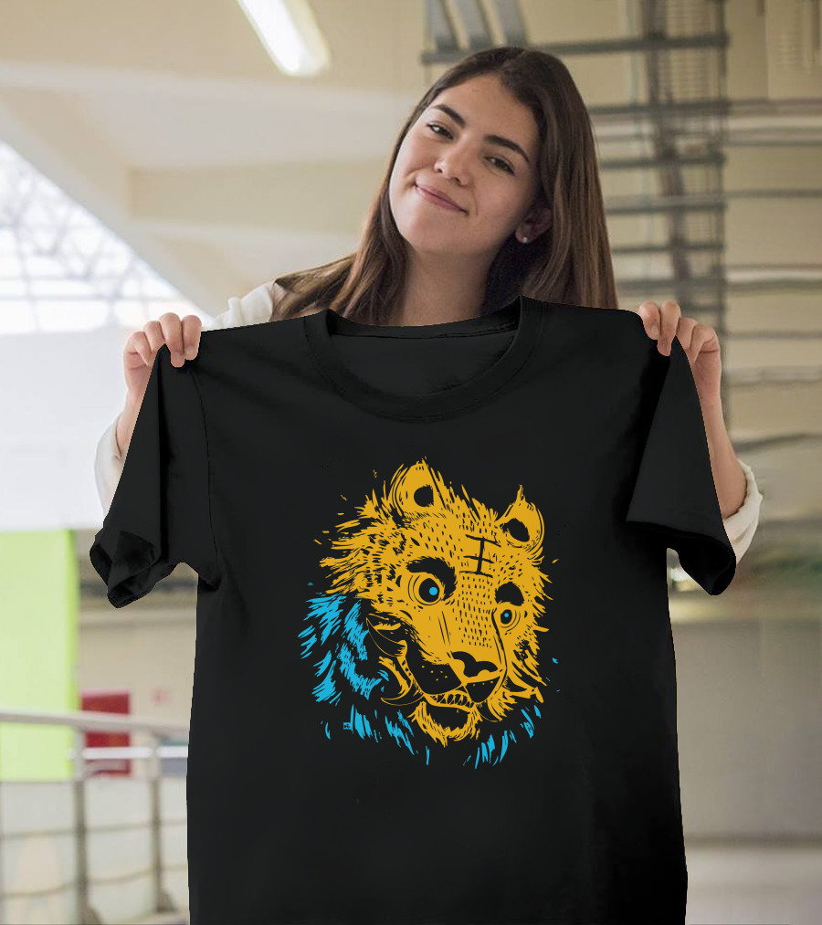 The Tiger Power Yellow and Blue Furry Head T-Shirt