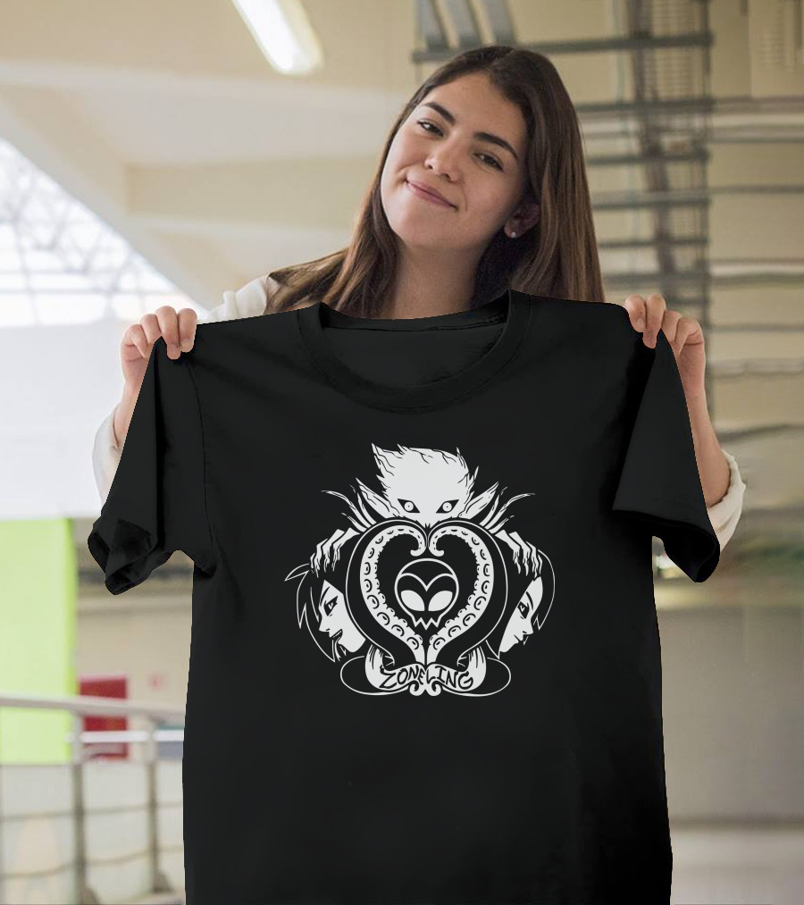 Zoneling Alien Symbol with Tentacles and Stylized Faces T-Shirt
