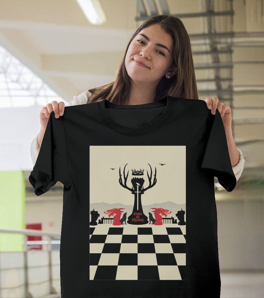 Game of Thrones Chess Crown and Dragons Battle Board T-Shirt
