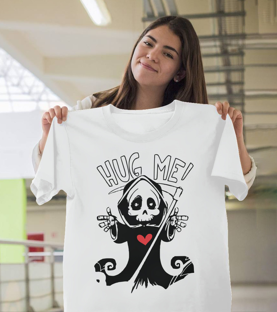 Hug Me Cute Grim Reaper with Heart T-Shirt