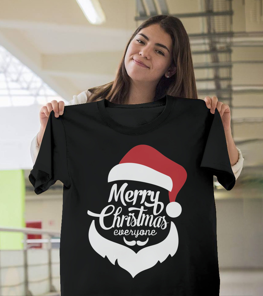 Merry Christmas Everyone Red Santa Hat and Beard T-Shirt