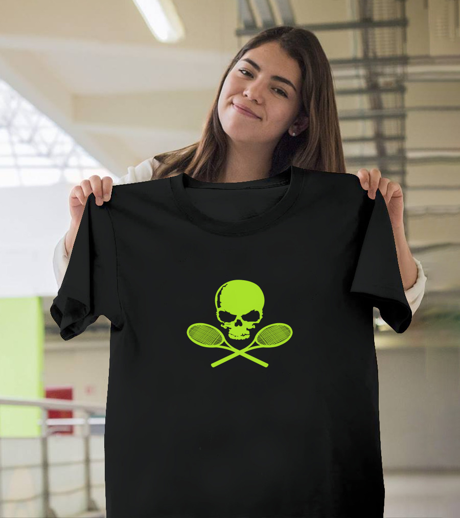 Neon Skull Crossed Racquets Tennis T-Shirt