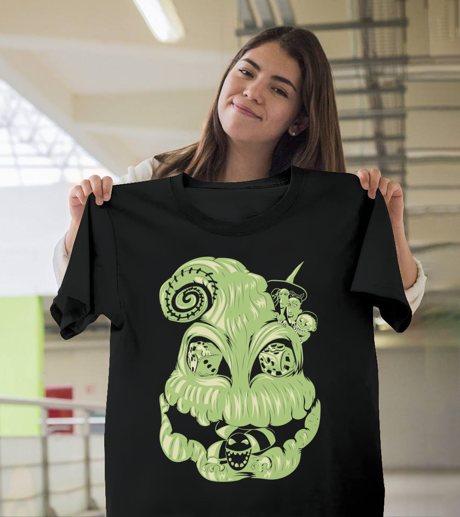 Spooky Boogie Haunted Dice Grinning Mask with Witch Hat T-Shirt