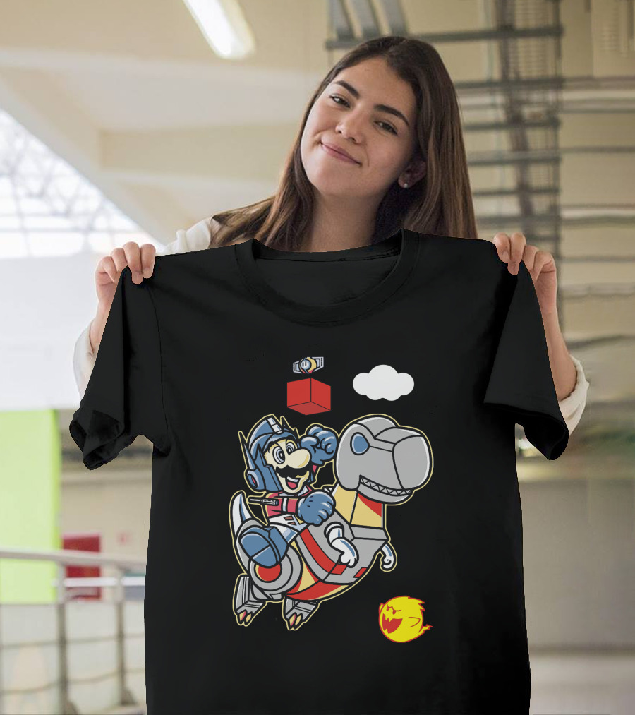 Super Prime Bros Mario Optimus Hybrid with Dino Companion T-Shirt