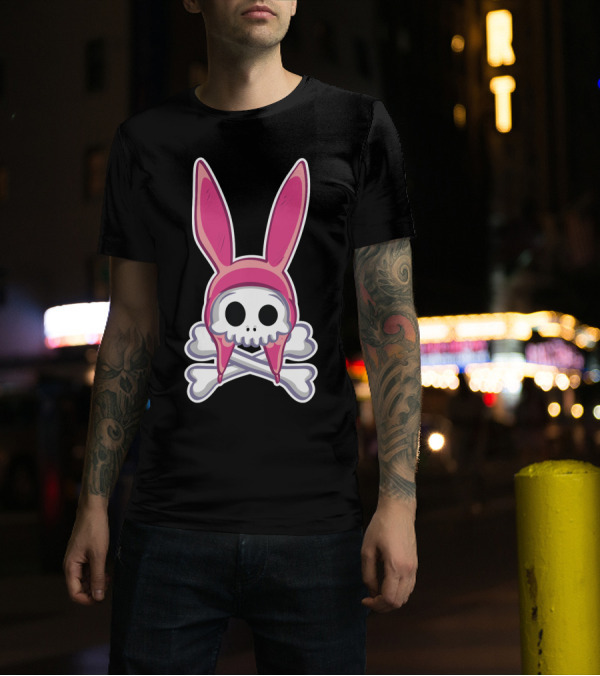 Taking It To My Grave Pink Bunny Skull And Crossbones T-Shirt