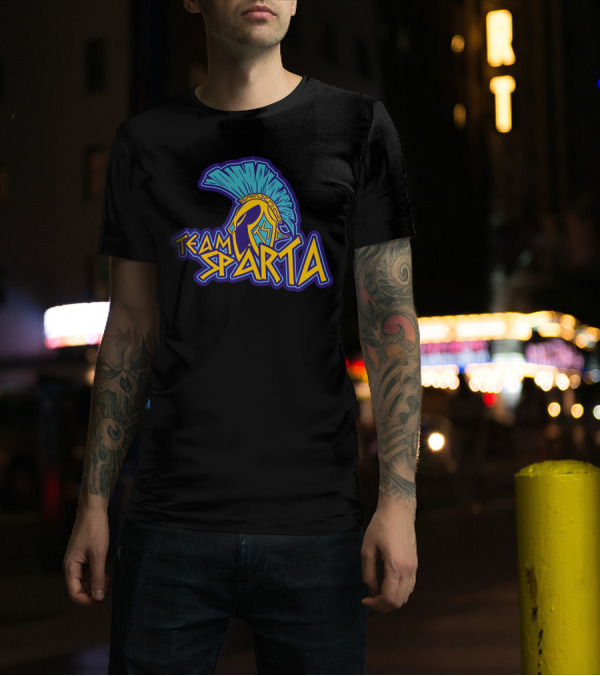 Team Sparta Spartan Helmet Blue And Yellow T-Shirt