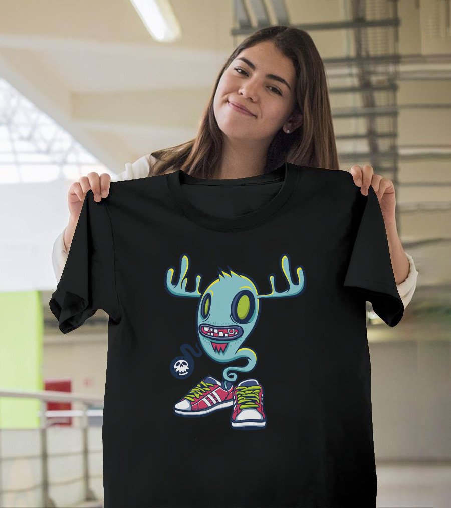 That New Shoe Smell Monster with Antlers and Skull Bubble T-Shirt