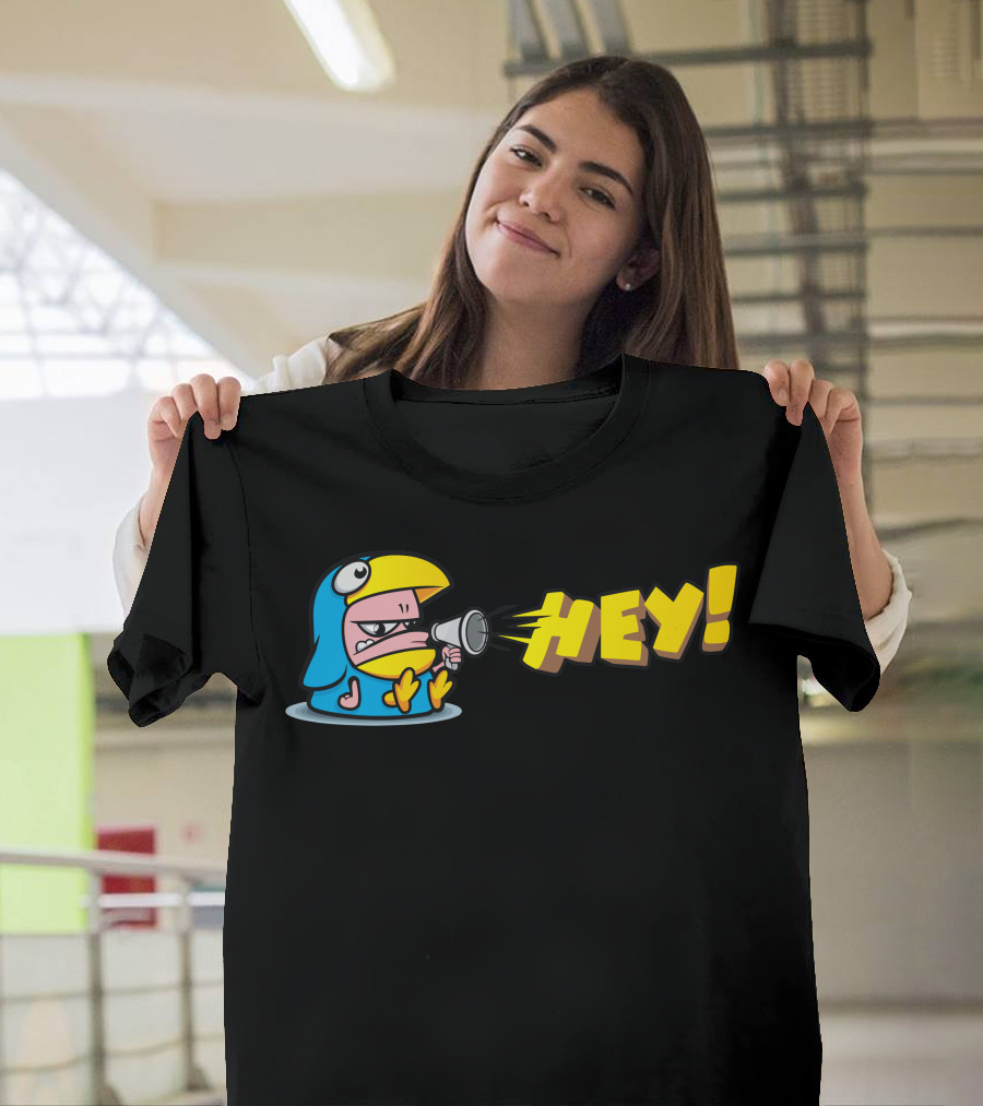 The Bird Mascot Hey Quirky Cartoon with Megaphone T-Shirt