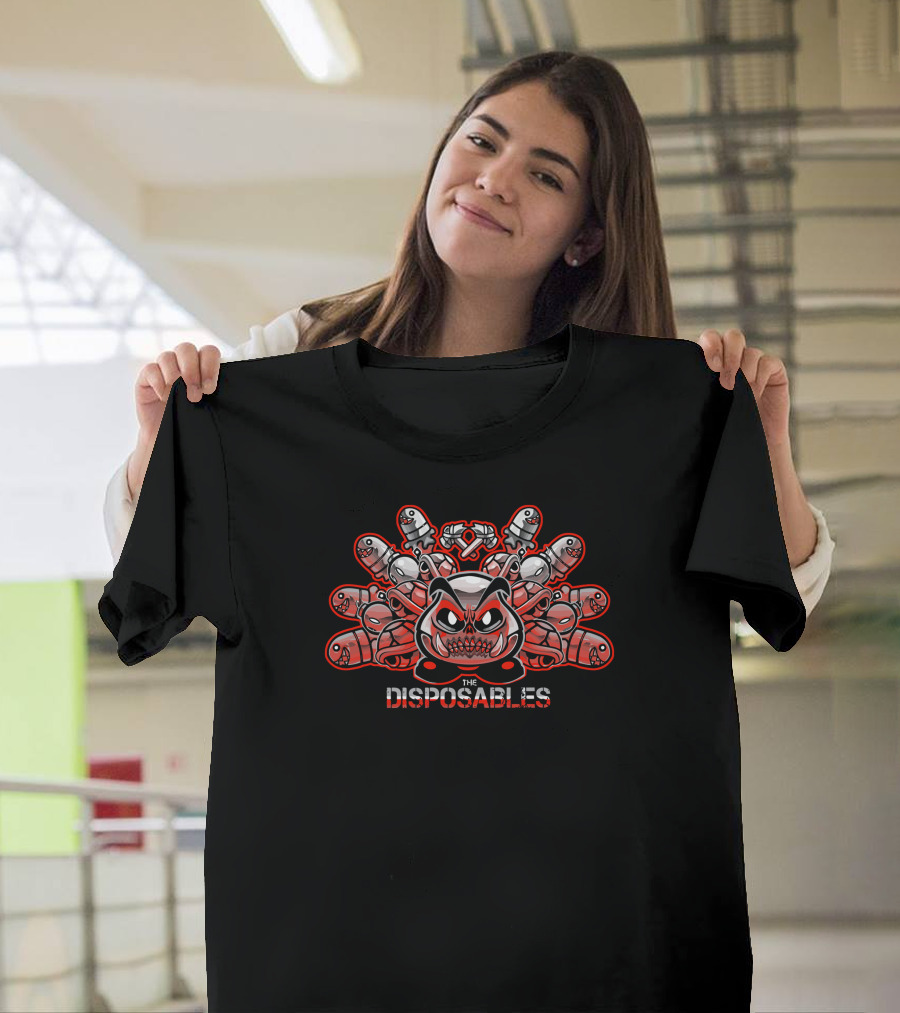 The Disposables Robot Horde Red and Silver Faces T-Shirt