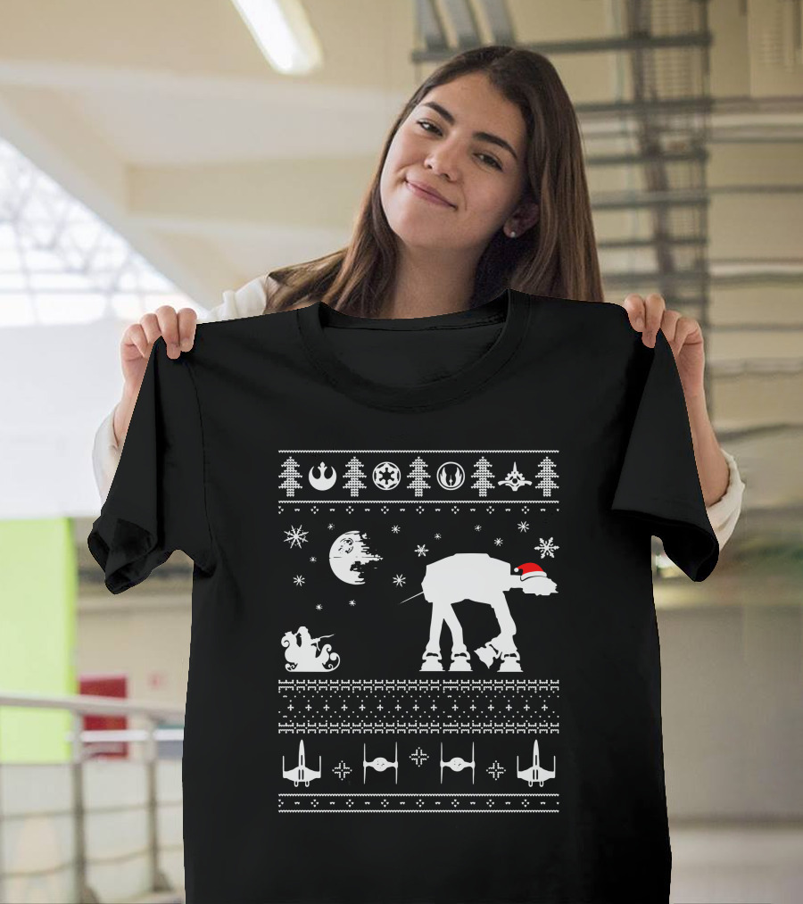 Star Wars Christmas AT-AT Santa Reindeer Knit Ugly T-Shirt