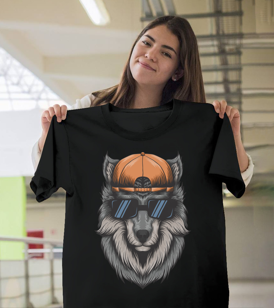 Dog Wolf Sunglasses Cap T-Shirt