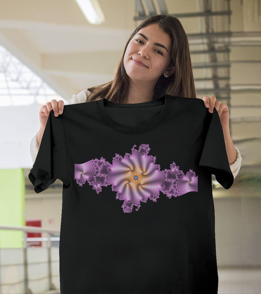 Fractal Flower Abstract Purple and Gold Symmetry T-Shirt