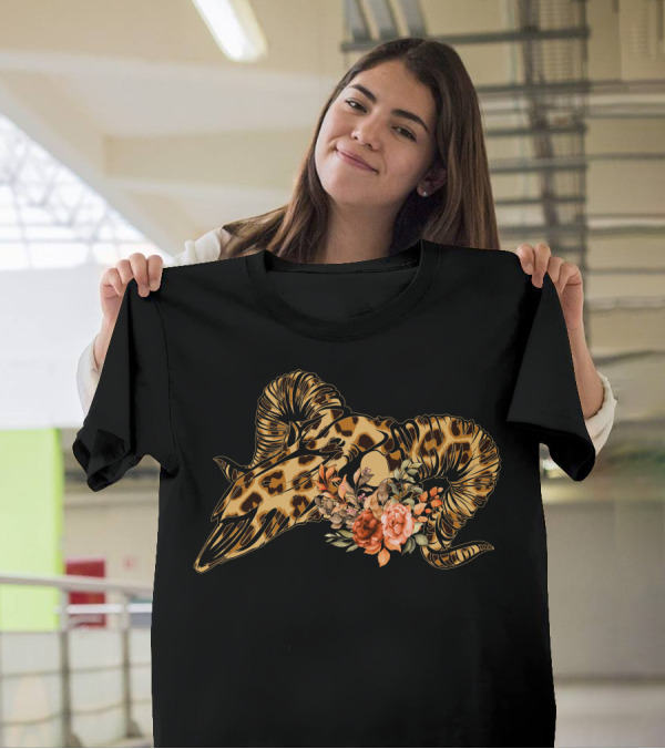 Goat Skull Leopard Floral T-Shirt