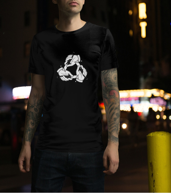 Triangle Of Interlocking Hands With Knives T-Shirt