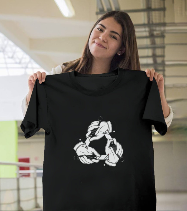 Triangle Of Interlocking Hands With Knives T-Shirt