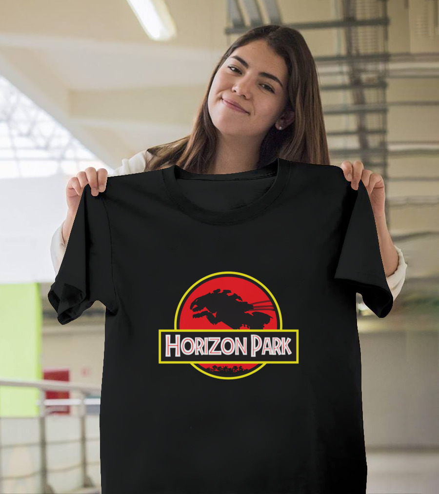 Horizon Park Robot Dinosaur Silhouette Red Yellow Circle T-Shirt
