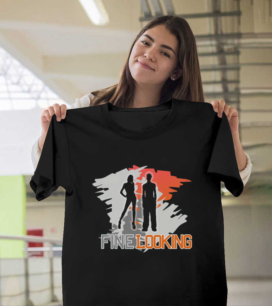 FINE LOOKING Silhouette Graphic with Red and Grey Abstract Background T-Shirt
