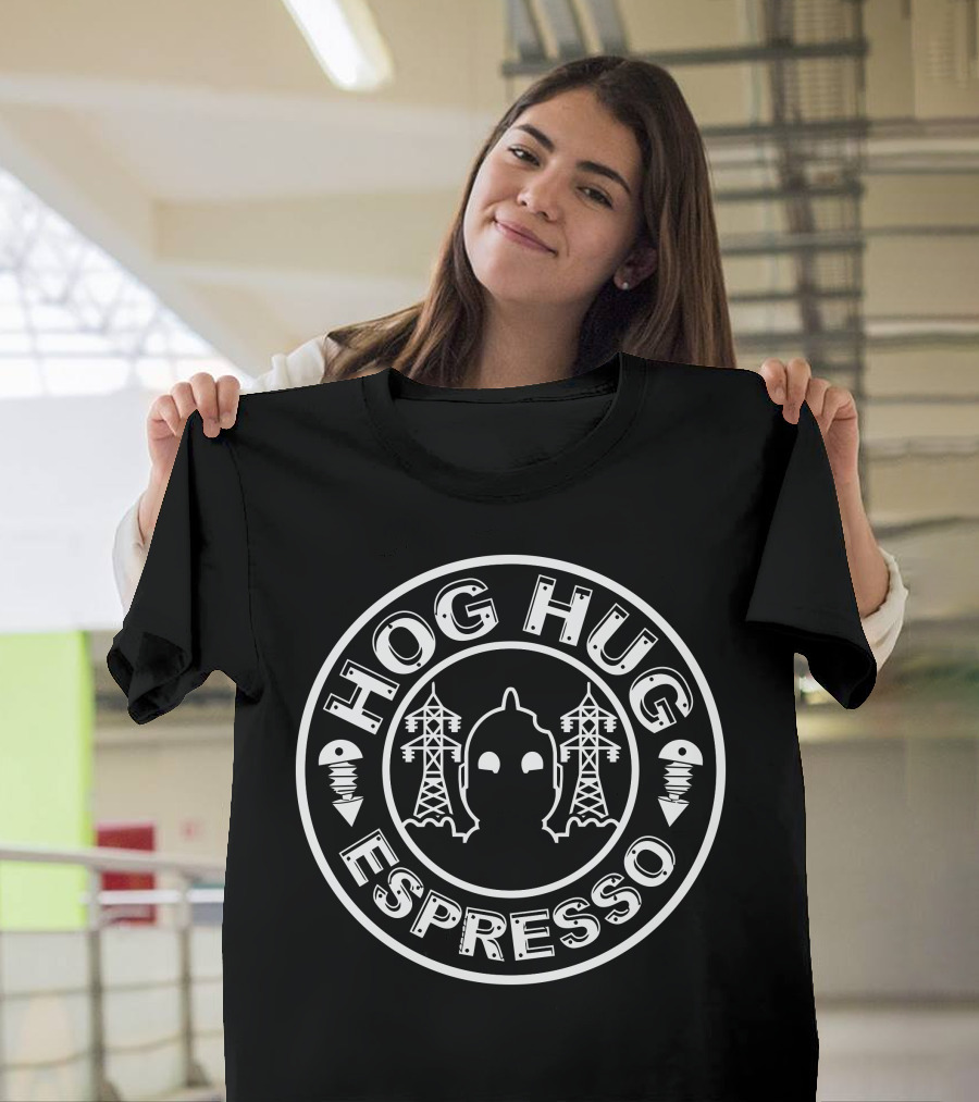 Hog Hug Espresso Logo with Robot and Power Lines T-Shirt