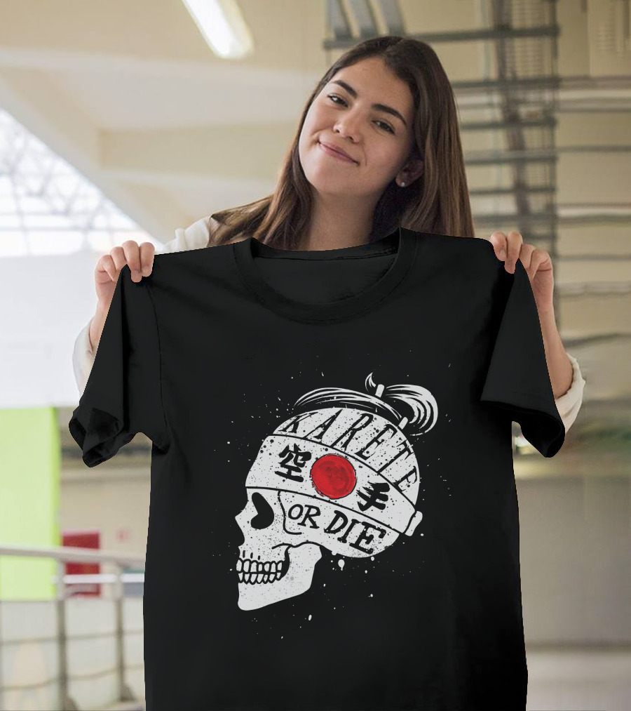 Karete Skull Karate Or Die Japanese Flag Headband T-Shirt