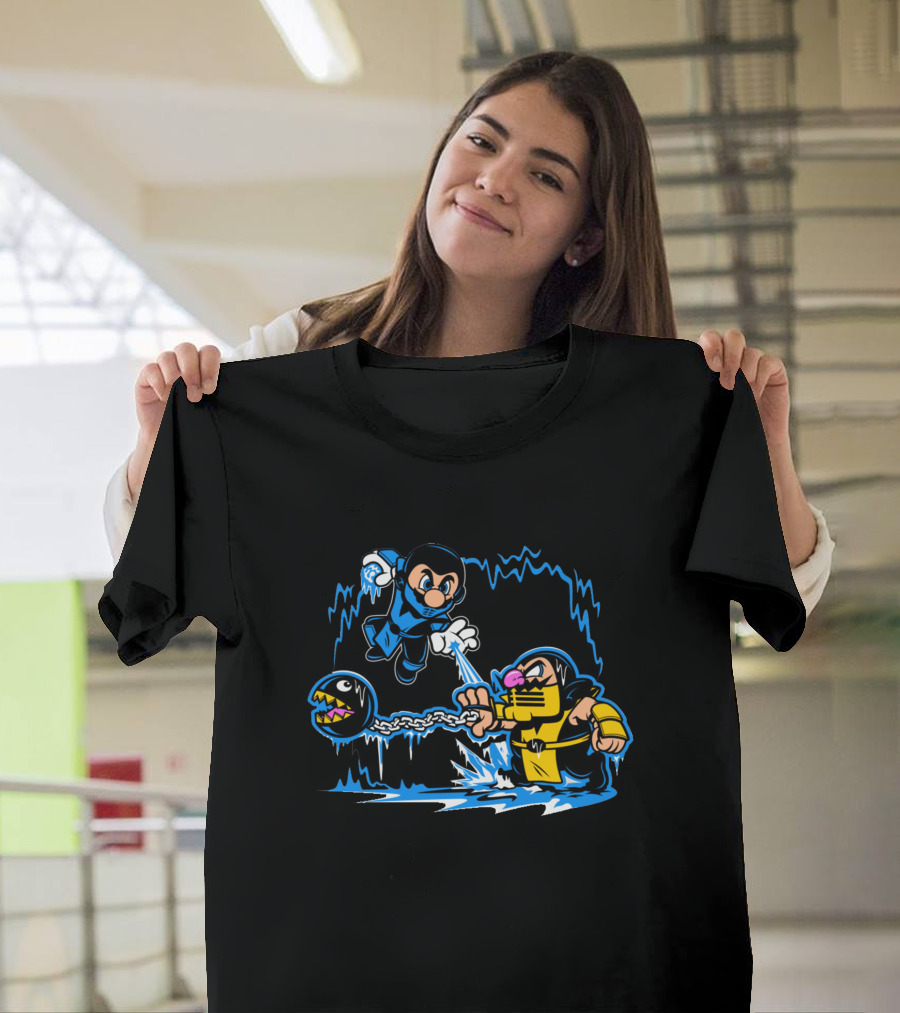 Mario Kombat Crossover Battle with Chain Chomp and Fighter Elements T-Shirt